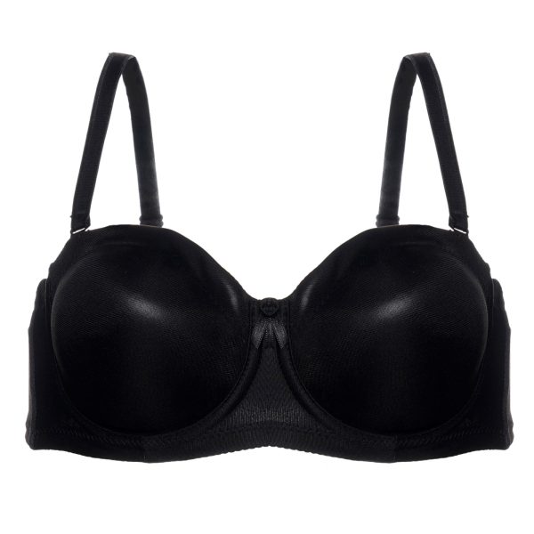 سوتین دکلته زنانه بدون بند فنردار ینی اینچی مدل 1680 رنگ مشکی با طراحی خاص و نوار سیلیکونی ضد لغزش